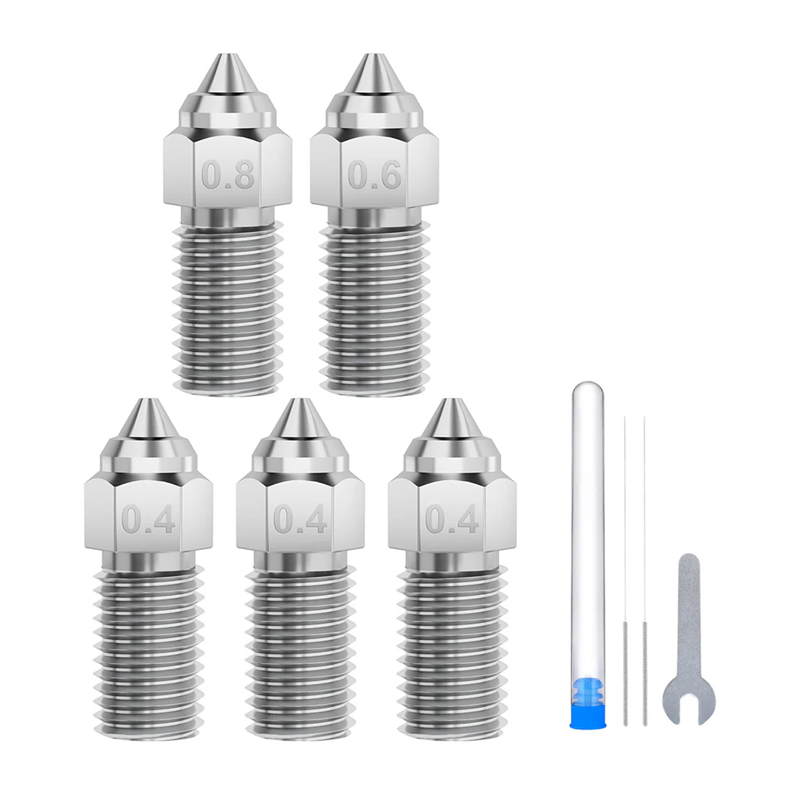 ELEGOO Neptune 4 / 4 Pro Grūdinto plieno antgalių rinkinys (0.4 mm x3, 0.6 mm x1, 0.8 mm x1)