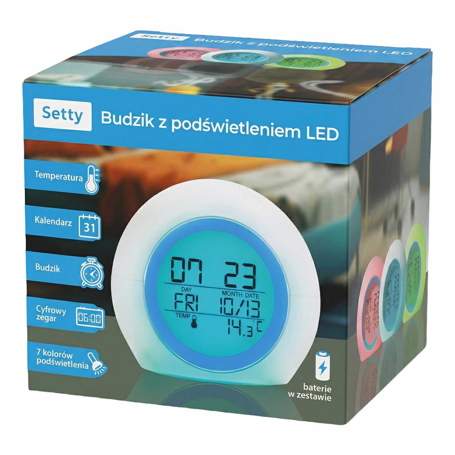 "Setty" žadintuvas su LED šviesa mėlynos spalvos JZ-212