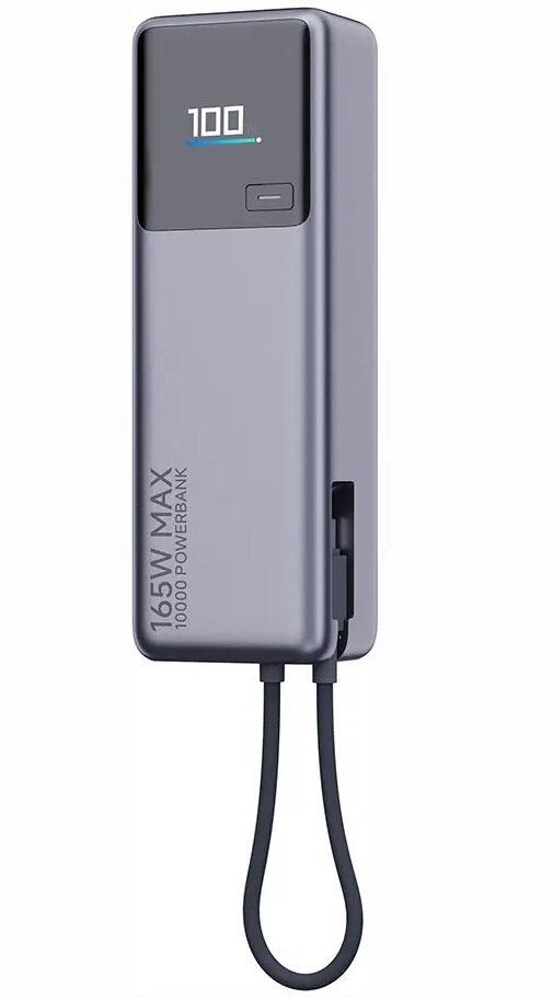 Išorinė baterija Xiaomi 10000 mAh QC PD 165W su integruotu laidu USB C PB1165MI su LED dispaly pilkas