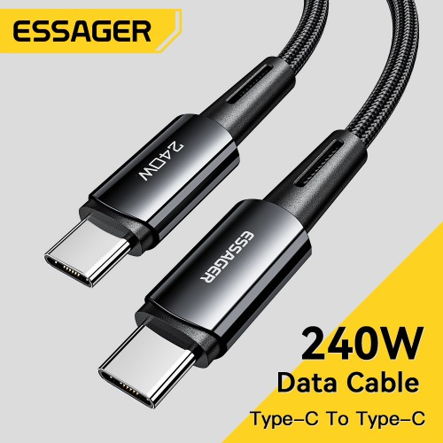 USB laidas Essager Ultra tamsiai pilkas Type-C / Type-C 200cm (iki 240W!!!)