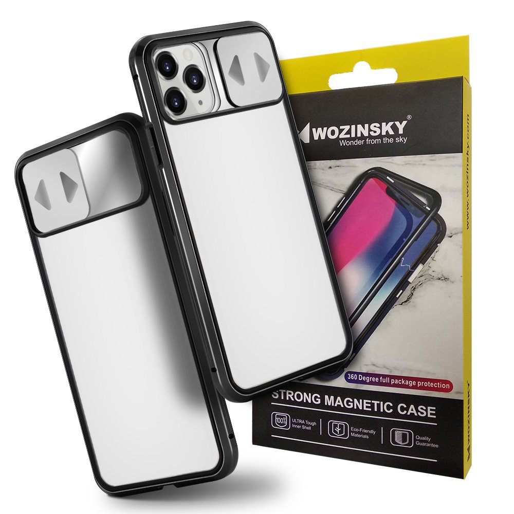 Wozinsky Magnetinis Cam Slider dėklas pilnas kūno dangtelis su įmontuotu priekiniu stiklo lęšiu apsauga Huawei P40 juodas
