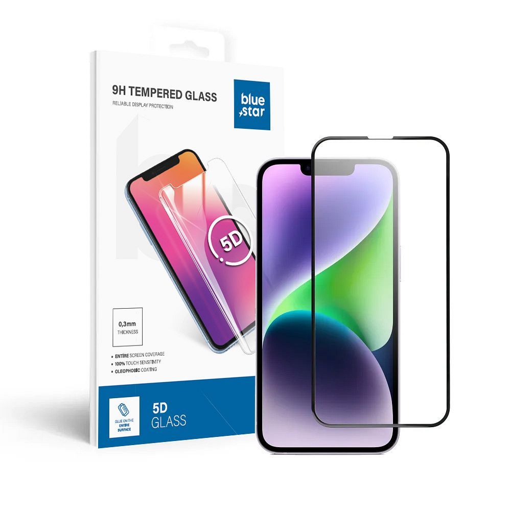 Apsauginis stiklas Blue Star - APP IPHONE 13/13 Pro/14/16e 5D pilnas dangtis juodas