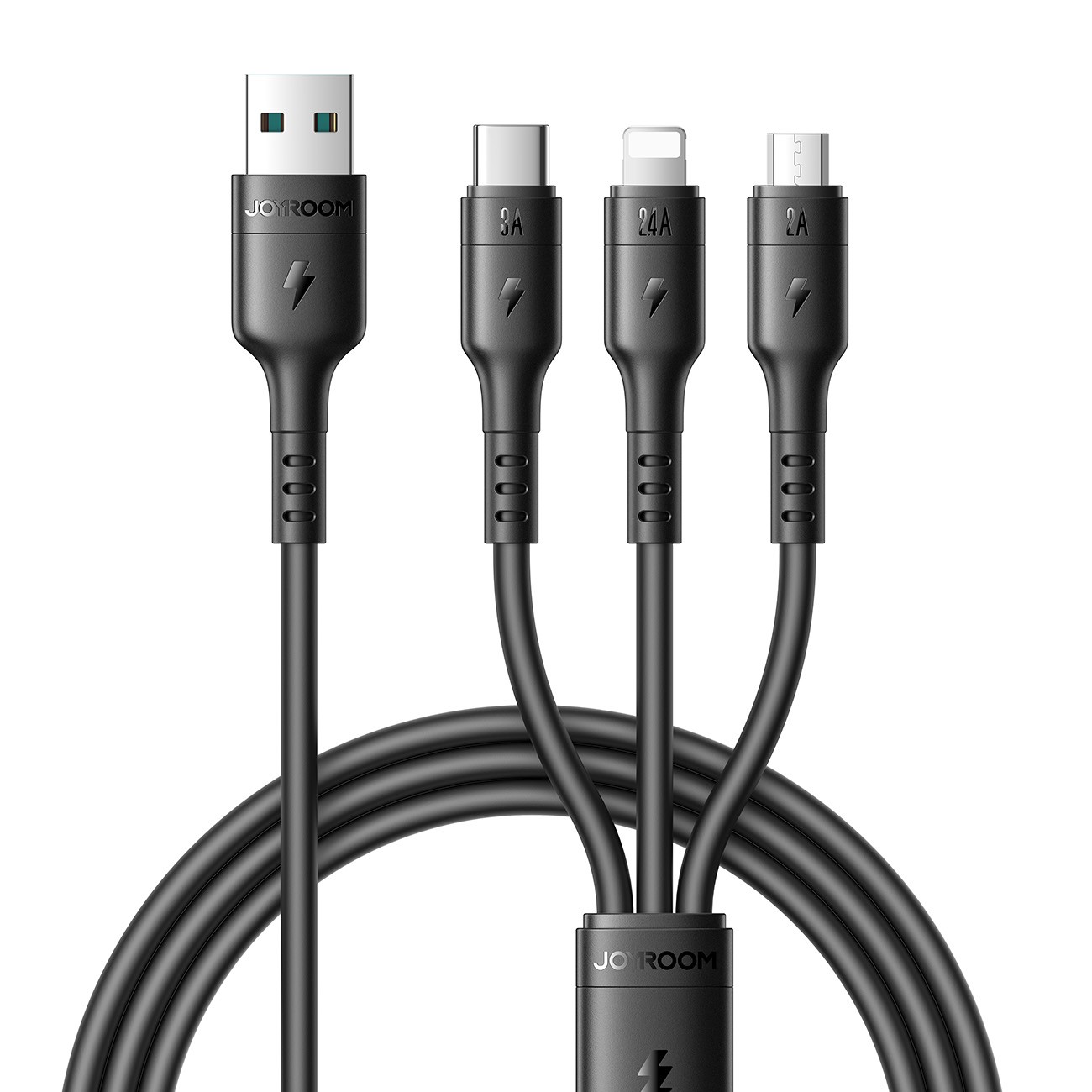 USB Laidas Joyroom S-A61 USB-A į USB-C/Lightning/MicroUSB 3.5A 1.2m juodas