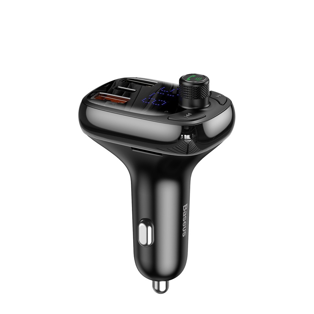 Įkroviklis automobilinis + FM transmiteris BASEUS (S-13) (2xUSB;1xUSB-C) juodas