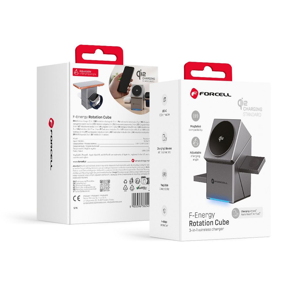 Belaidis įkroviklis Forcell 3in1 (F-06) (MagSafe) (Phone; Pods; Watch) 15W