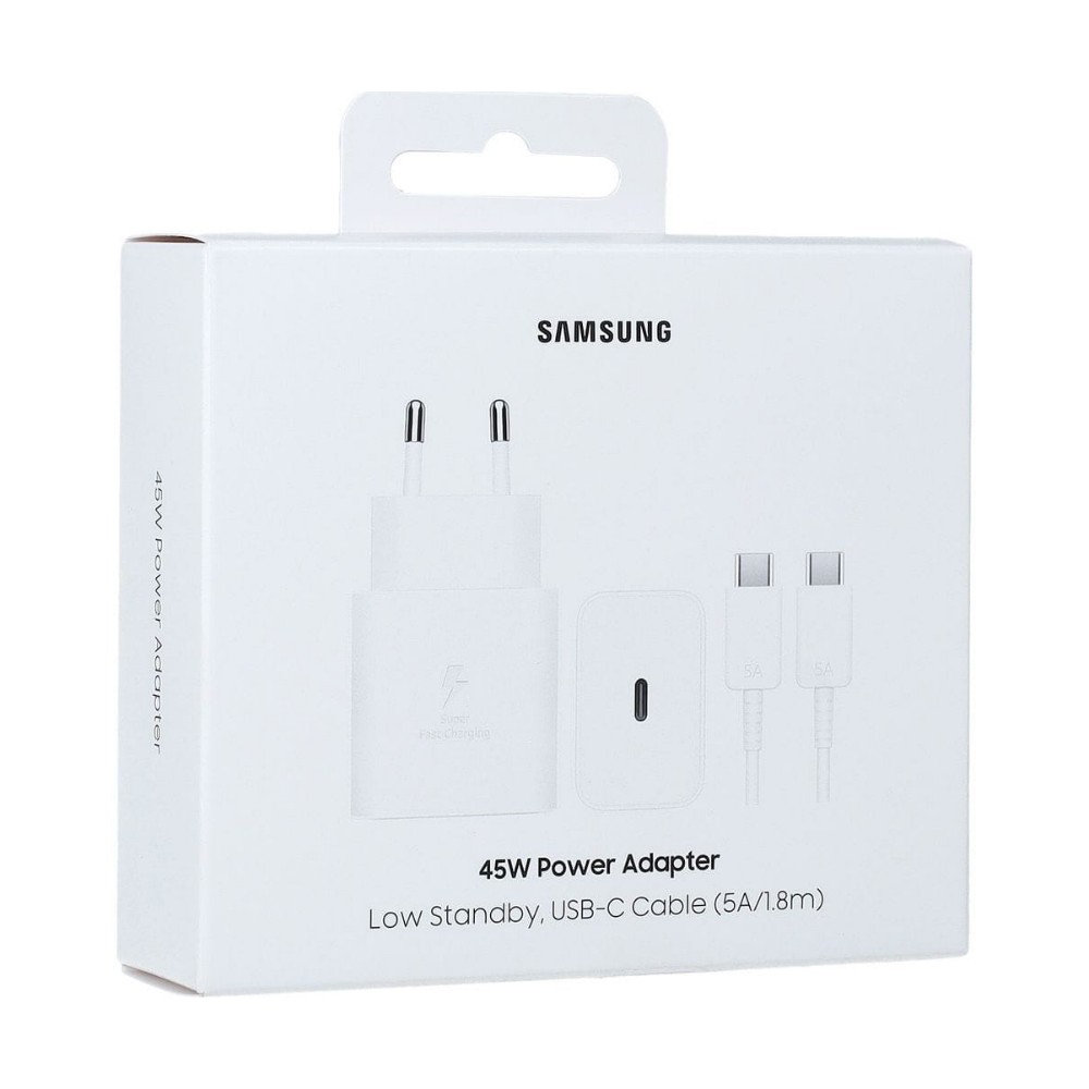 Įkroviklis Samsung EP-T4511XWEGEU 45W USB-C su USB-C į USB-C kabeliu 1.8 m, baltas