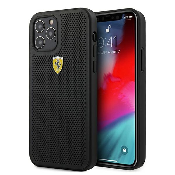 Ferrari FESPEHCP12LBK iPhone 12 Pro Max 6.7" juodas/juodas kietas dėklas On Track Perforated