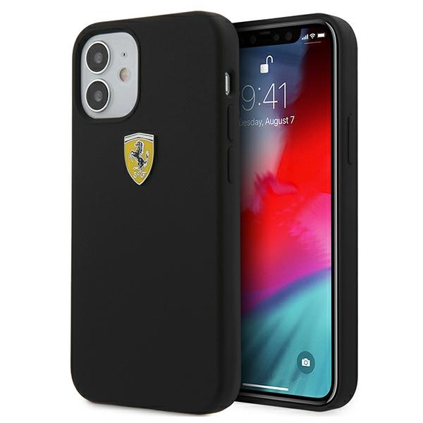 Ferrari FESSIHCP12SBK iPhone 12 mini 5.4" juodas/juodas kietas dėklas On Track Silicone