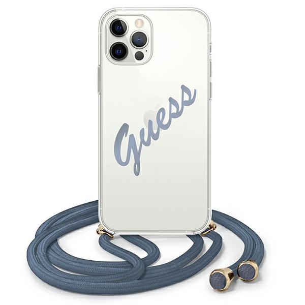 Guess GUHCP12MCRTVSBL iPhone 12/12 Pro 6.1" mėlynas kietasis dėklas Script Vintage