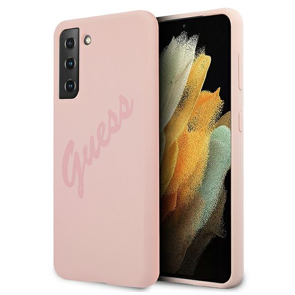 Dėklas telefonui Guess GUHCS21MLSVSPI S21+ G996 rožinis/rožinis kietasis dėklas Script Vintage
