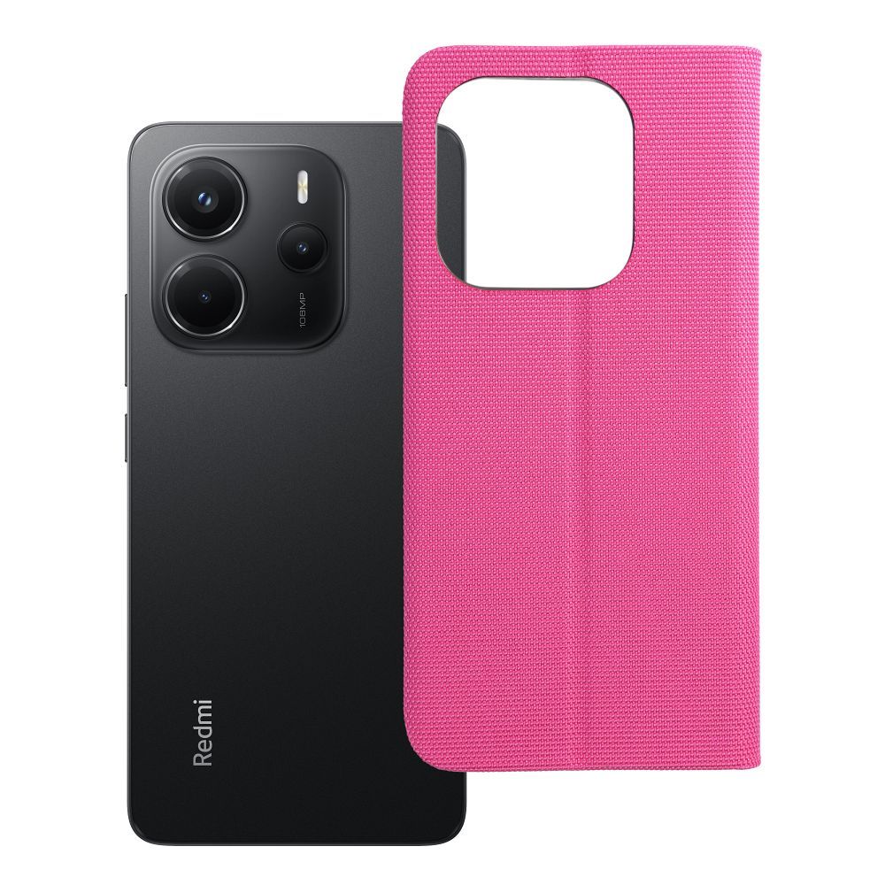 SENSITIVE knygos tipo dėklas telefonui XIAOMI Redmi Note 14 4G (GLOBAL - 164,84mm x 78,15mm x 8,16mm) šviesiai rožinis