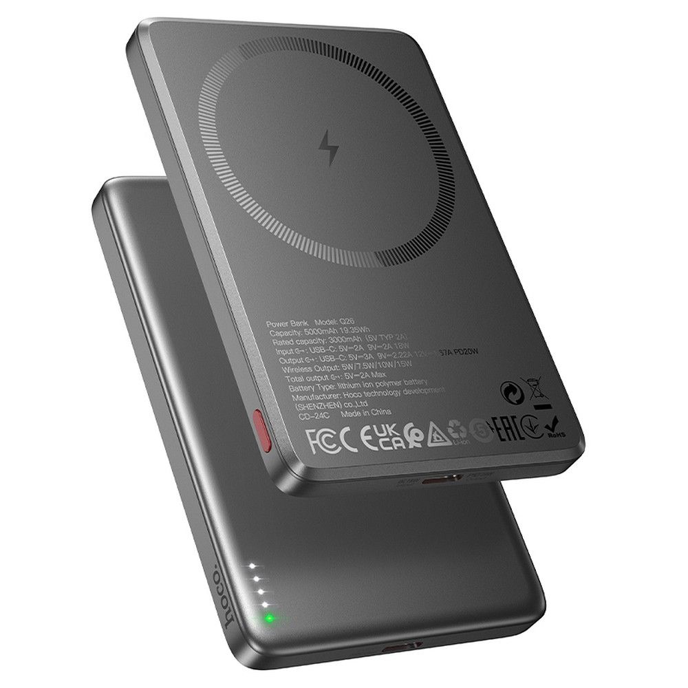 Išorinė baterija suderinama su MagSafe Hoco 5000 mAh QC PD 2A 20W Q26 metalinė pilka