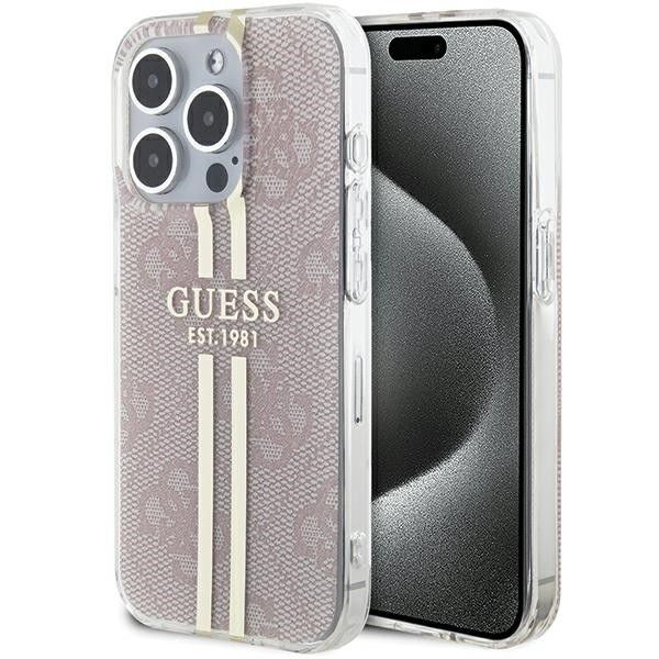Guess IML 4G Gold Stripe dėklas telefonui iPhone 14 Pro Max - rožinis