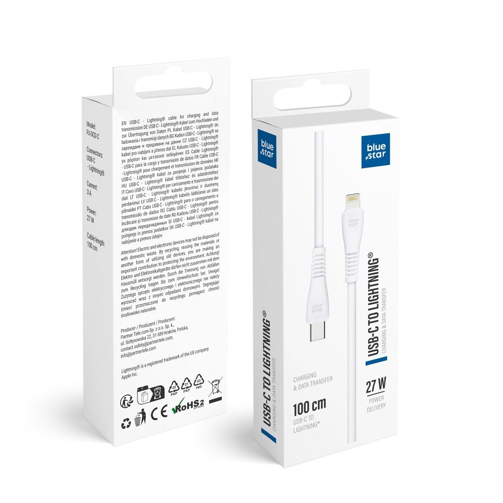 Kabelis USB C - Lightning Blue Star 3A 27W 1 m PJ-DQ2-C baltas