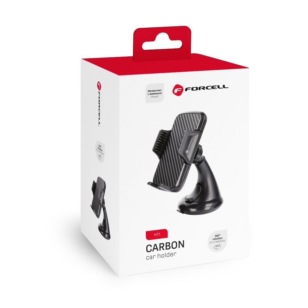 FORCELL F-GRIP Carbon HT1 automobilio laikiklis priekinio stiklo / prietaisų skydelio juodas