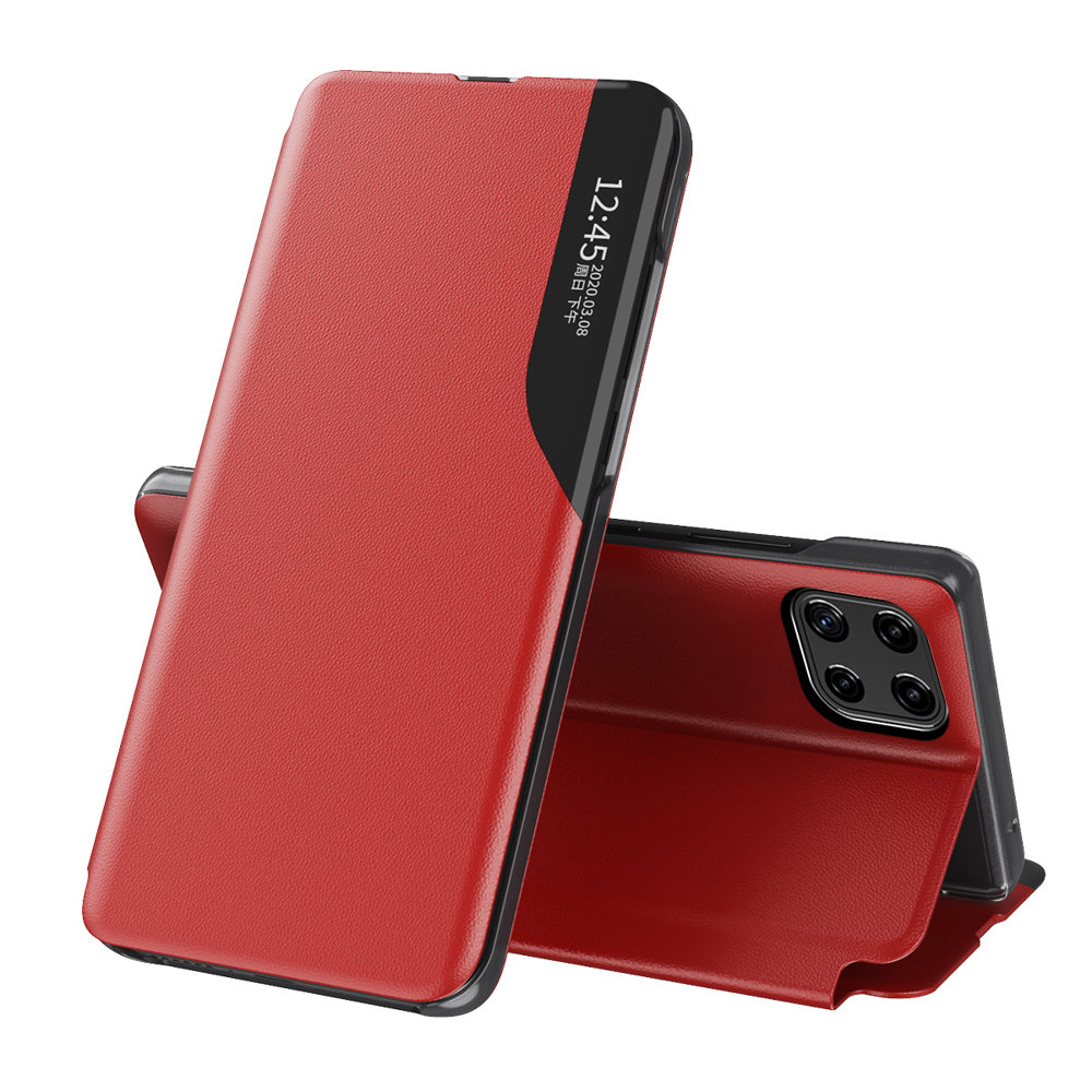 Eco Leather View Case elegantiškas knygos tipo dėklas su stovu Samsung Galaxy A22 4G raudonas