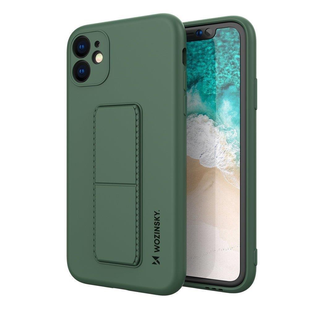 Wozinsky Kickstand dėklas silikoninis su laikikliu Samsung Galaxy A22 4G tamsiai žalias