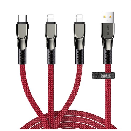 USB laidas Joyroom 3in1 raudonas 130cm (iki 3.5A / 480 mbps)