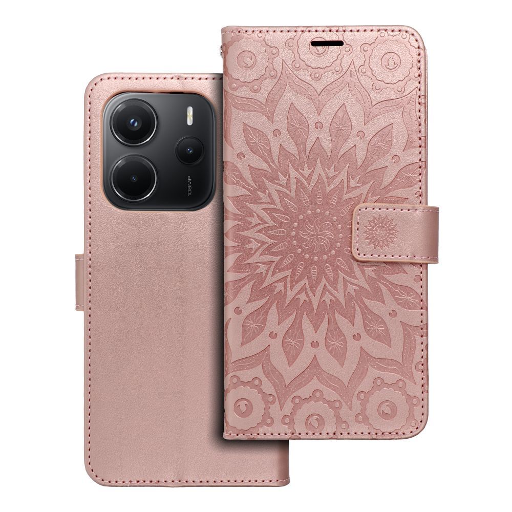 MEZZO knygos dėklas XIAOMI Redmi Note 14 5G mandala rožinis auksas
