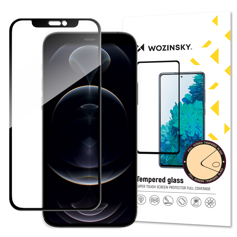 Wozinsky itin patvarus Full Glue grūdintas stiklas pilno padengimo su rėmeliu, tinkamas dėklui iPhone 16e / 14 / 13 Pro / iPhone 13 juodas