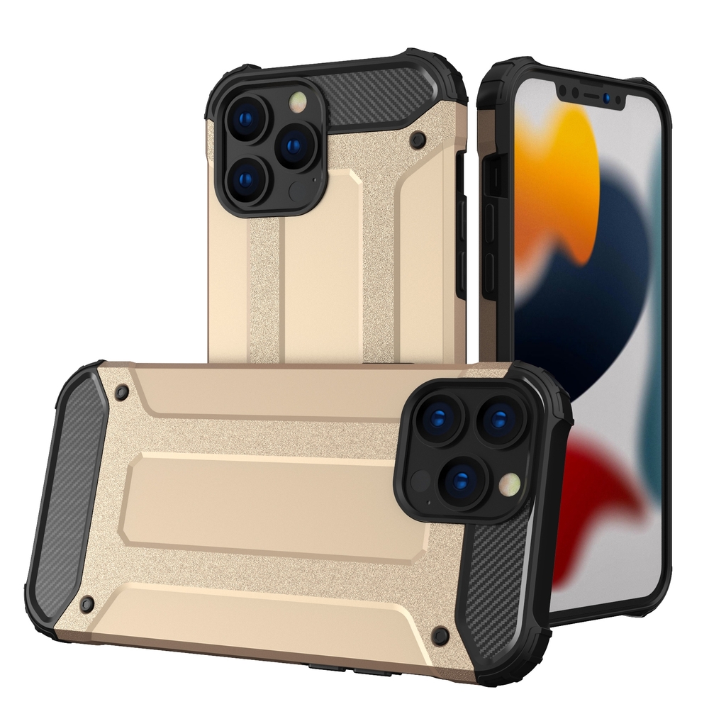Hibridinis šarvų dėklas tvirtas apsauginis dangtelis iPhone 13 Pro Max auksinis
