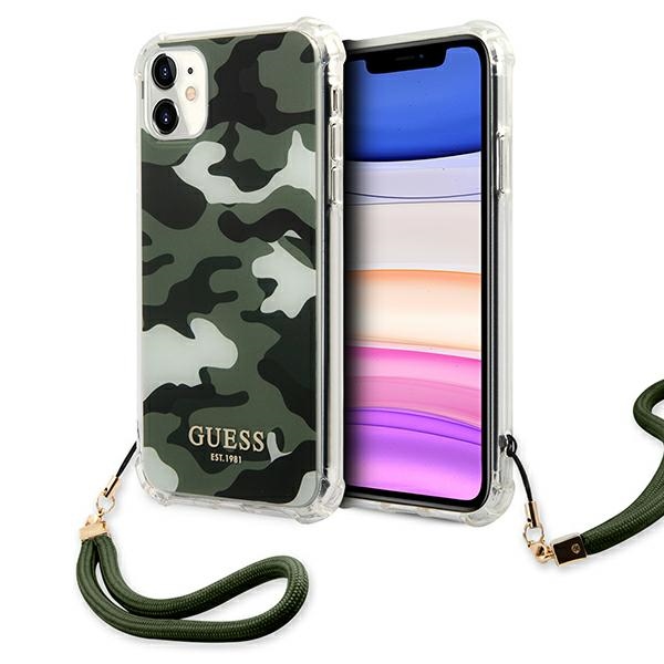 Guess GUHCN61KSARKA iPhone 11 6.1" / Xr žalias/chaki kietas dėklas Camo kolekcija