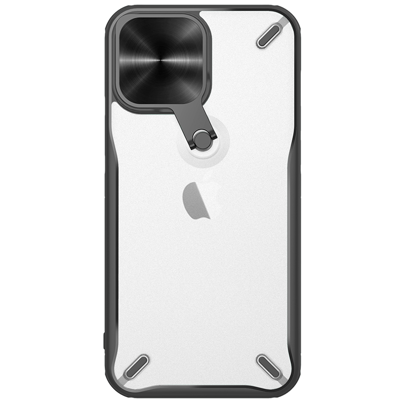 Nillkin Cyclops dėklas iPhone 13 Pro - juodas su kamera apsauga ir sulankstomu stovu