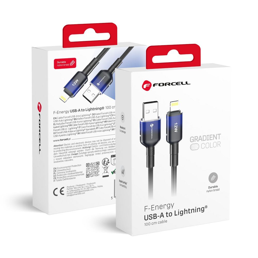Cable USB A to Lightning Forcell F-Energy 2,4A 12W Gradient 1 m C353 black