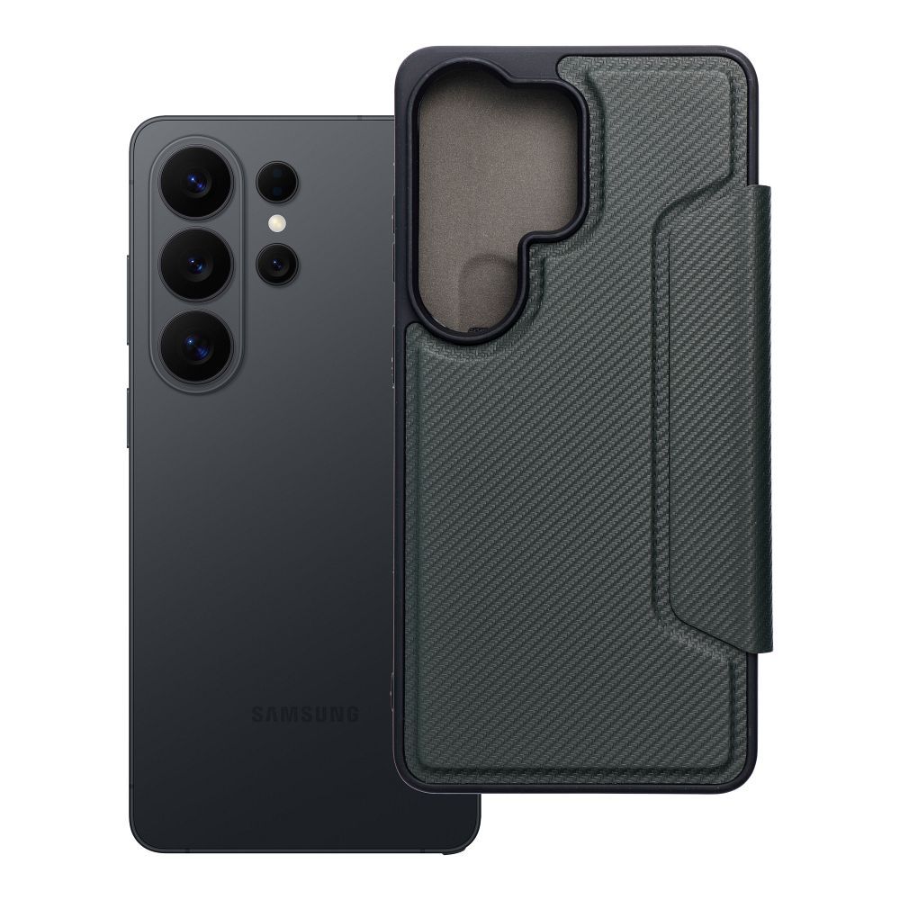 RAZOR knygos tipo dėklas SAMSUNG S26 Ultra telefonui, tamsiai žalias
