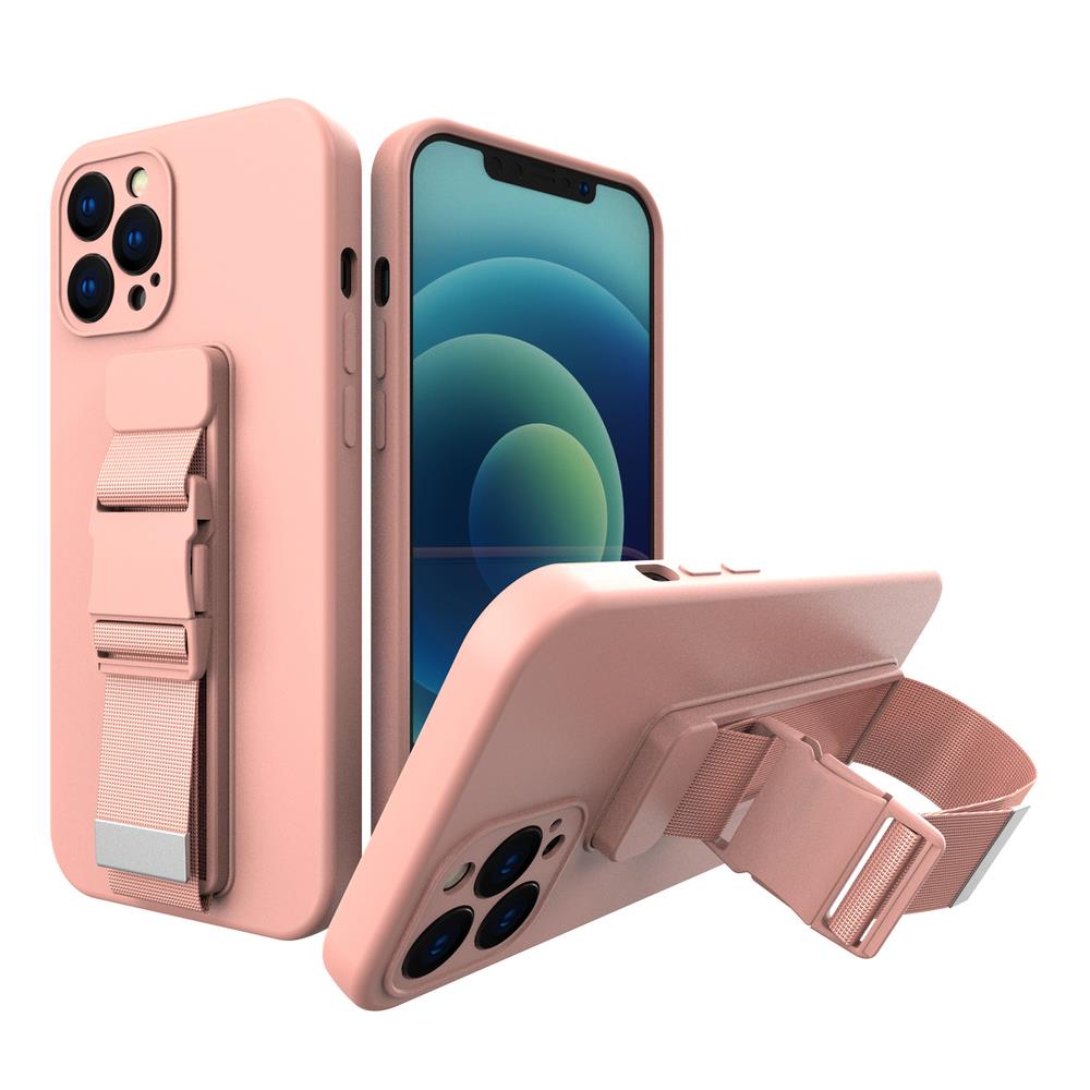 Dėklas telefonui gelinis su grandininė kilpa, iPhone 13 Pro Max rožinis