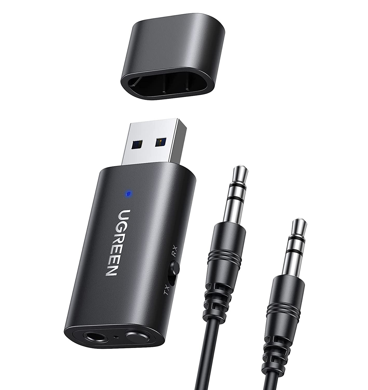 Ugreen Bluetooth 5.1 siųstuvas / imtuvas belaidis garso adapteris 3.5mm mini jack juodas (CM523 60300)