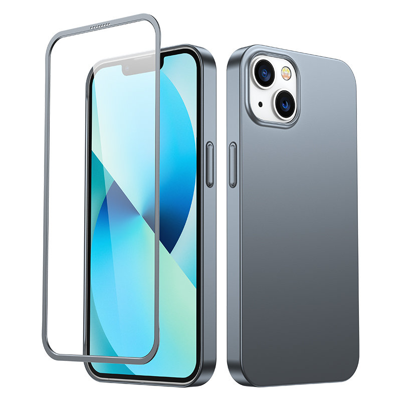 Joyroom 360 pilnas dėklas su priekiniu ir galiniu dangteliu iPhone 13 + grūdinto stiklo apsauginis stiklas pilkas (JR-BP927 tranish)
