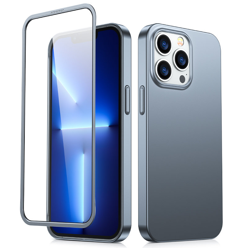Joyroom 360 pilnas dėklas su priekiniu ir galiniu dangteliu iPhone 13 Pro Max + grūdinto stiklo apsauginis stiklas pilkas (JR-BP928 tranish)