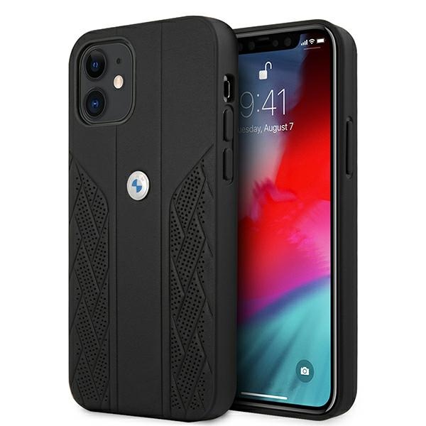 BMW Odinis išlenktas perforuotas dėklas iPhone 12 mini - juodas