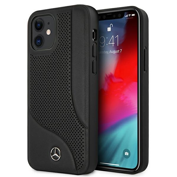 Mercedes Odinis perforuotos srities dėklas iPhone 12 mini - juodas