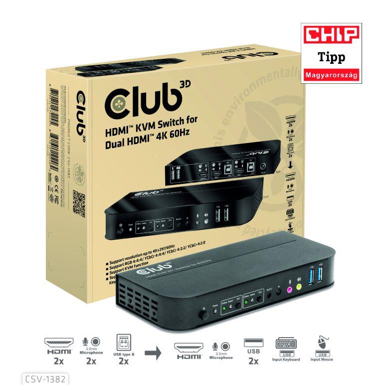 Club3D CSV-1382 KVM HDMI perjungiklis 2 prievadų