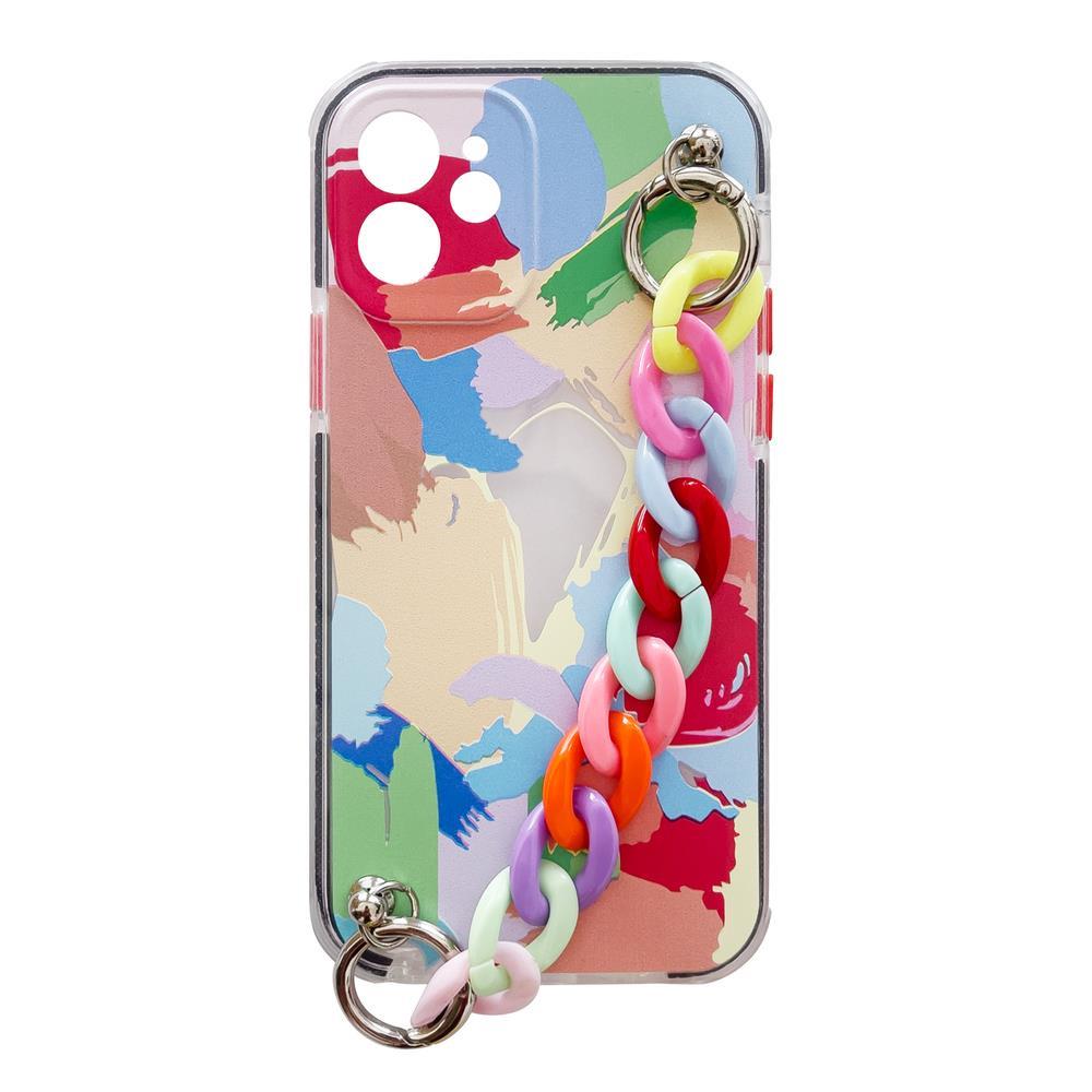 Color Chain Case гибкий эластичный гелевый чехол с цепочкой-подвеской для iPhone 13 mini разноцветный (4)