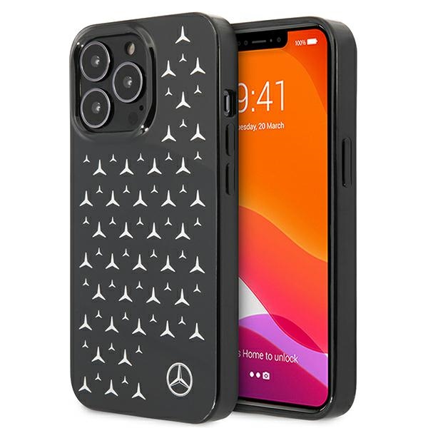 Mercedes dėklas telefonui iPhone 13 Pro / iPhone 13 su sidabrinių žvaigždžių raštu, juodas
