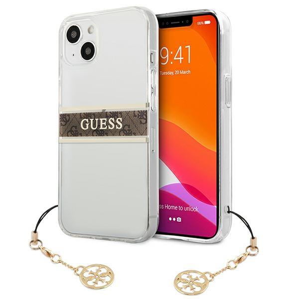 Guess GUHCP13SKB4GBR iPhone 13 mini 5.4" прозрачный жёсткий чехол 4G Brown Strap Charm