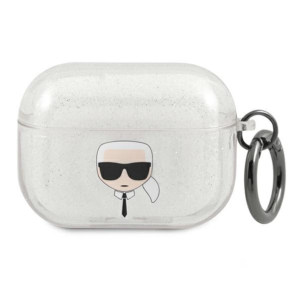 Karl Lagerfeld KLAPUKHGS AirPods Pro dėklas Glitter Karl's Head – sidabrinis