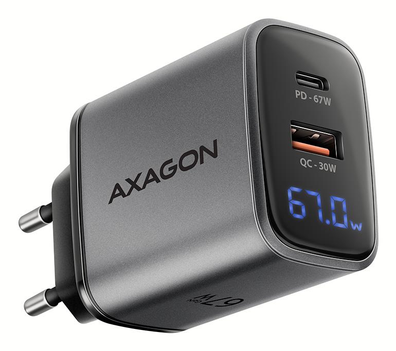 Sieninis USB įkroviklis 67W GaN 2 prievadų ACU-PQ67D Axagon