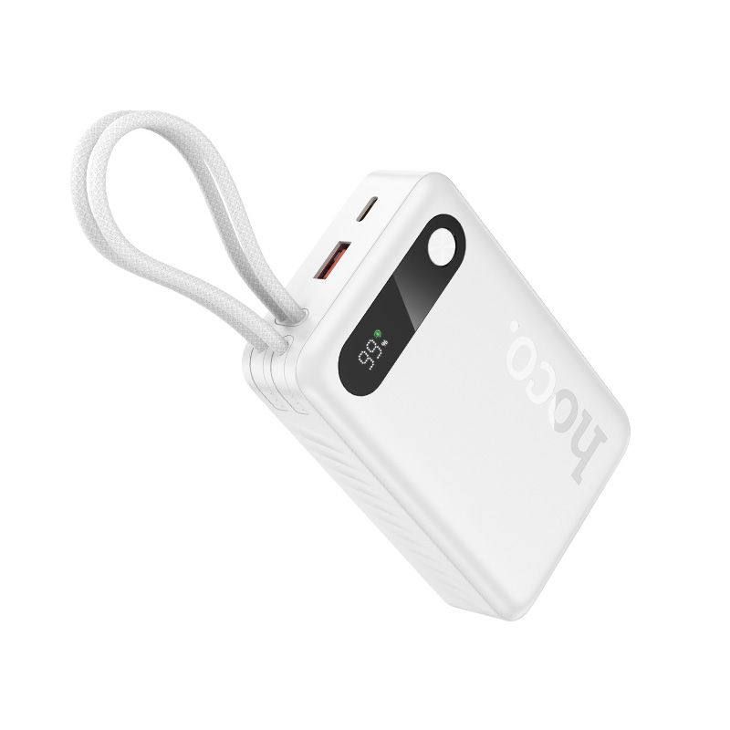 Išorinė baterija Hoco 20000 mAh QC PD 2A 22,5W su integruotais laidais USB C + Lightning J171A balta