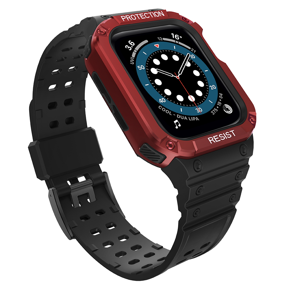 Protect Strap Ремешок для Apple Watch 38/40/41mm с бронированным чехлом - чёрный, красный