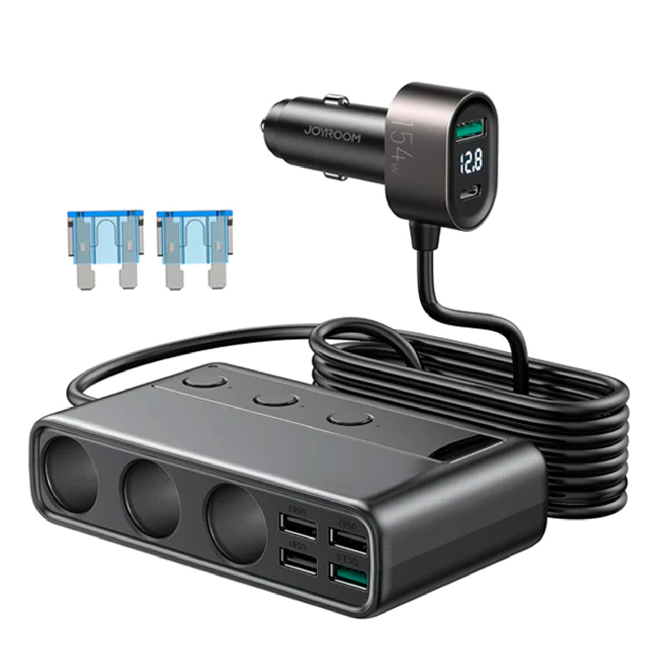 Įkroviklis automobilinis Joyroom (JR-CL06) 9in1 (5xUSB; 1xUSB-C; 154W) juodas