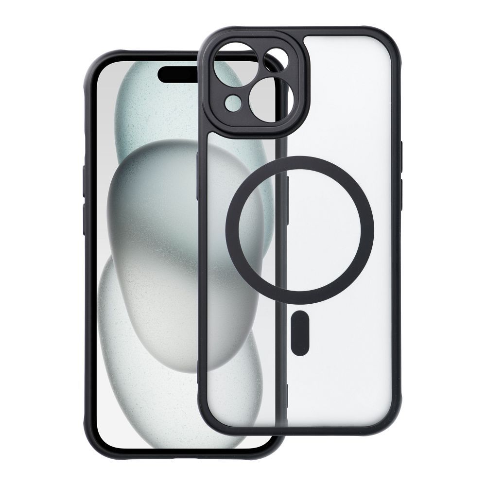 Dėklas telefonui – pilnai matinis magnetinis dėklas, suderinamas su MagSafe IPHONE 15, juodas