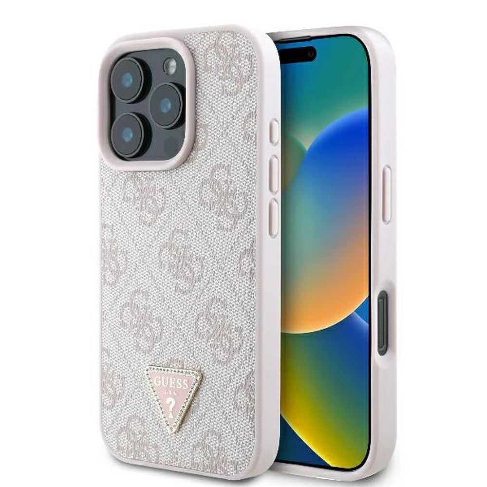 Guess Odinis 4G Trikampio Strass Magnētinis dėklas iPhone 16 Pro Max - rožinis