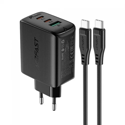 Įkroviklis Acefast A13 juodas 65W (2xPD / 1xQC3.0) + Type-C / Type-C 120cm laidas