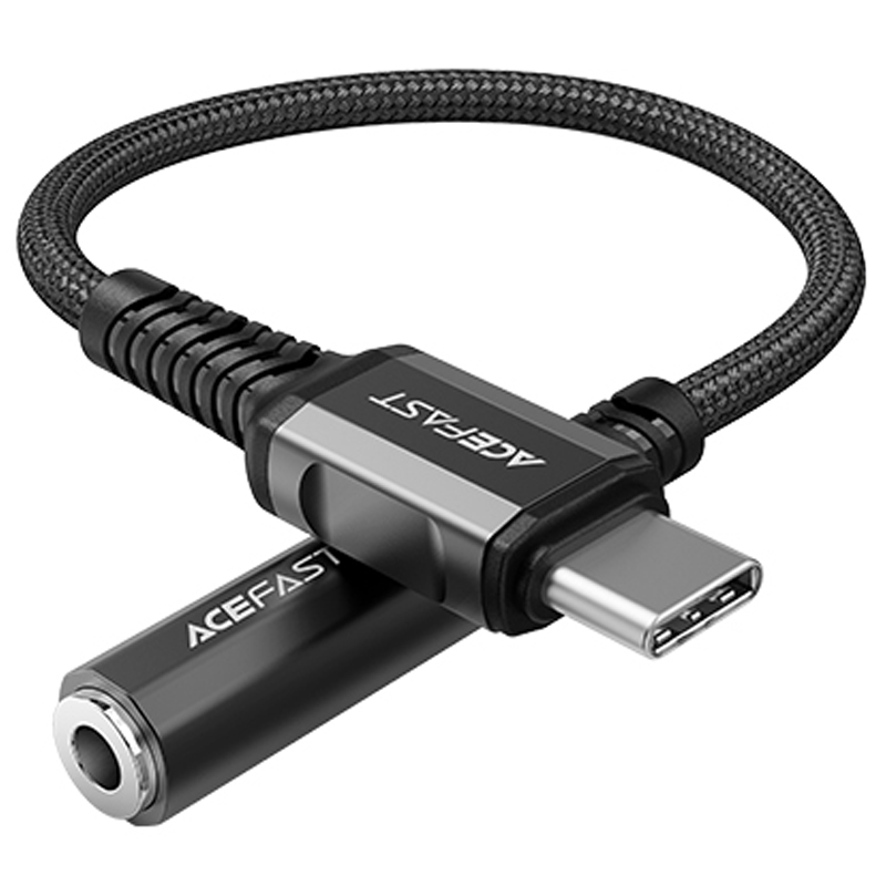 Acefast audio laidas USB Type C - 3.5mm mini jack (female) 18cm, DAC, AUX juodas (C1-07 juodas)
