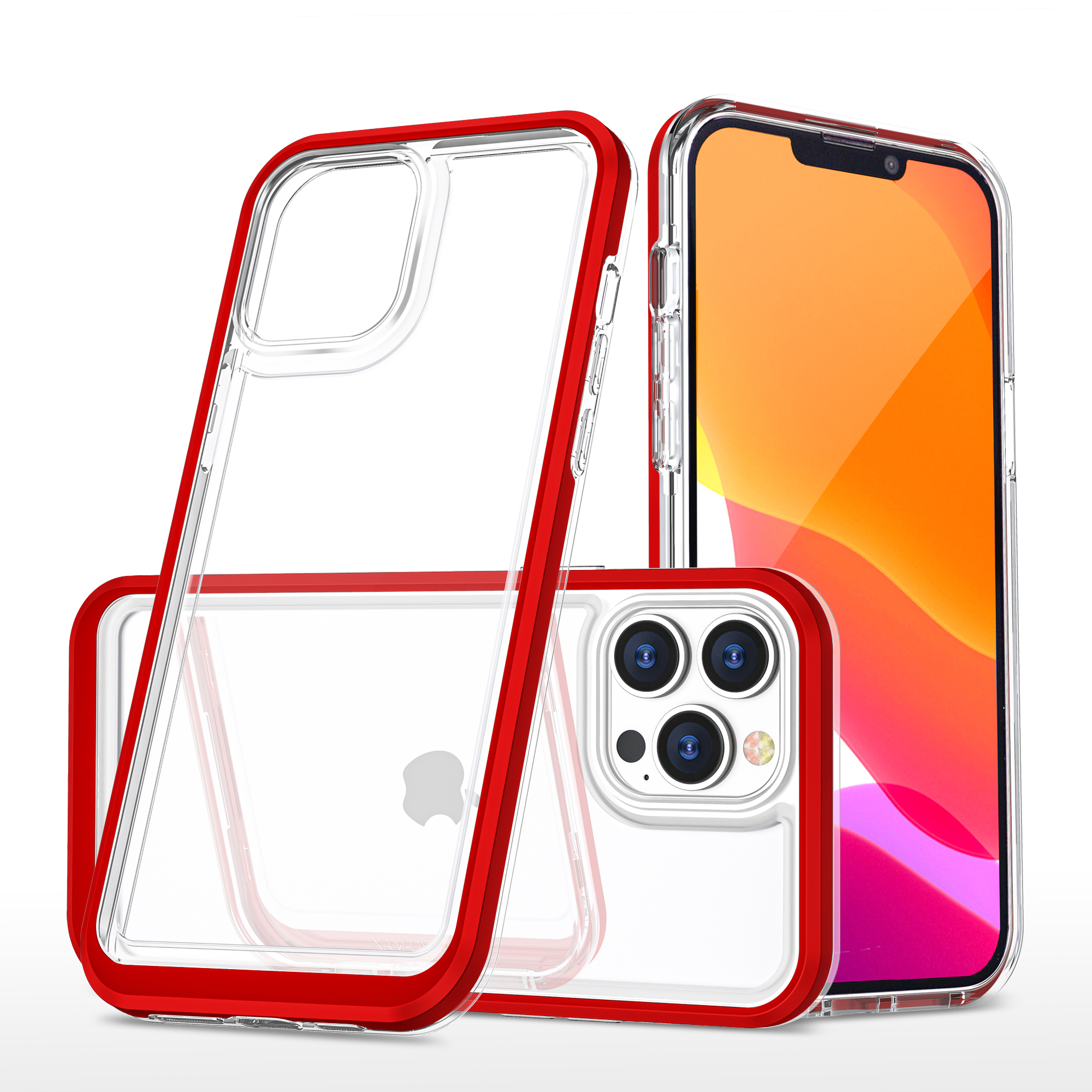 Skaidrus 3in1 dėklas telefonui iPhone 13 Pro Max rėmelis gelis raudonas