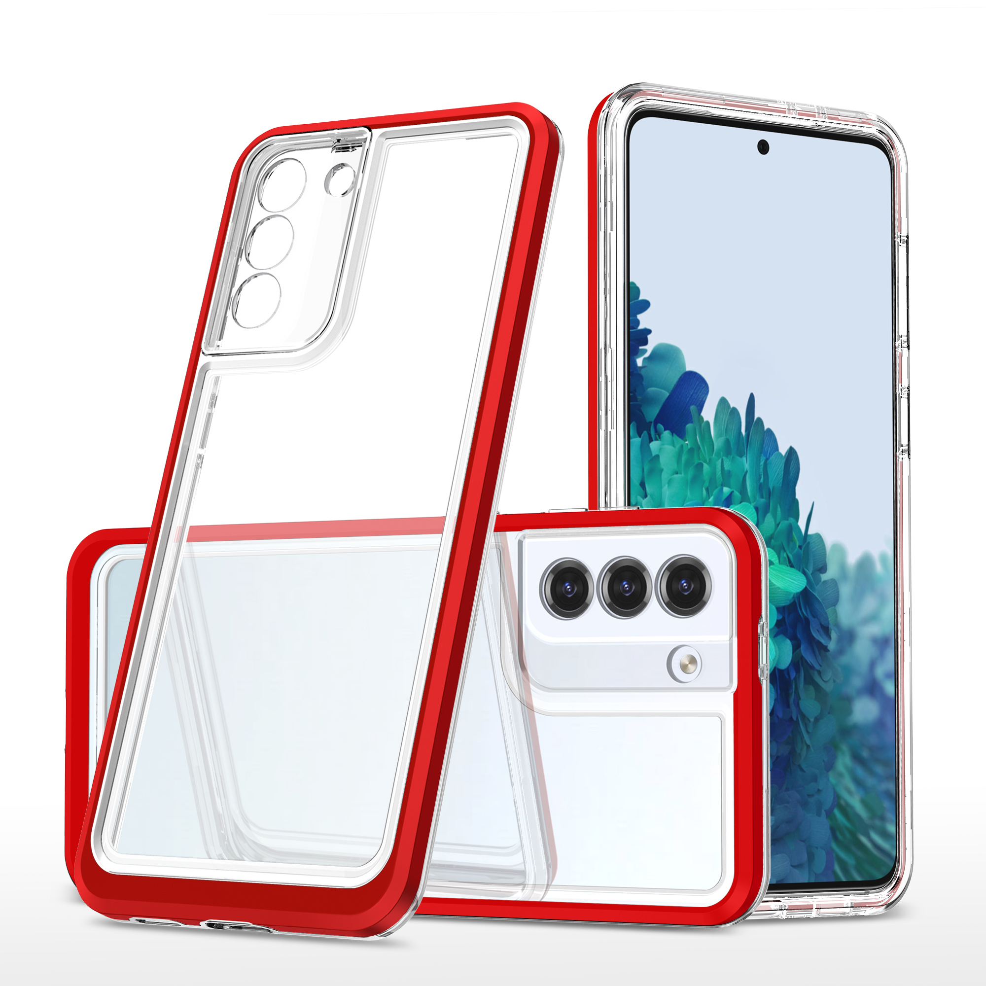 Skaidrus 3in1 dėklas Samsung Galaxy S22 + (S22 Plus) rėmelio gelis raudonas